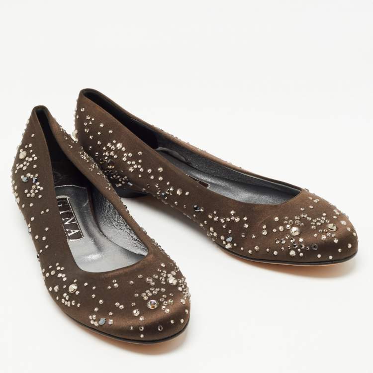 Pre Owned Gina Brown Satin Crystal Embellished Ballet Flats Size 39