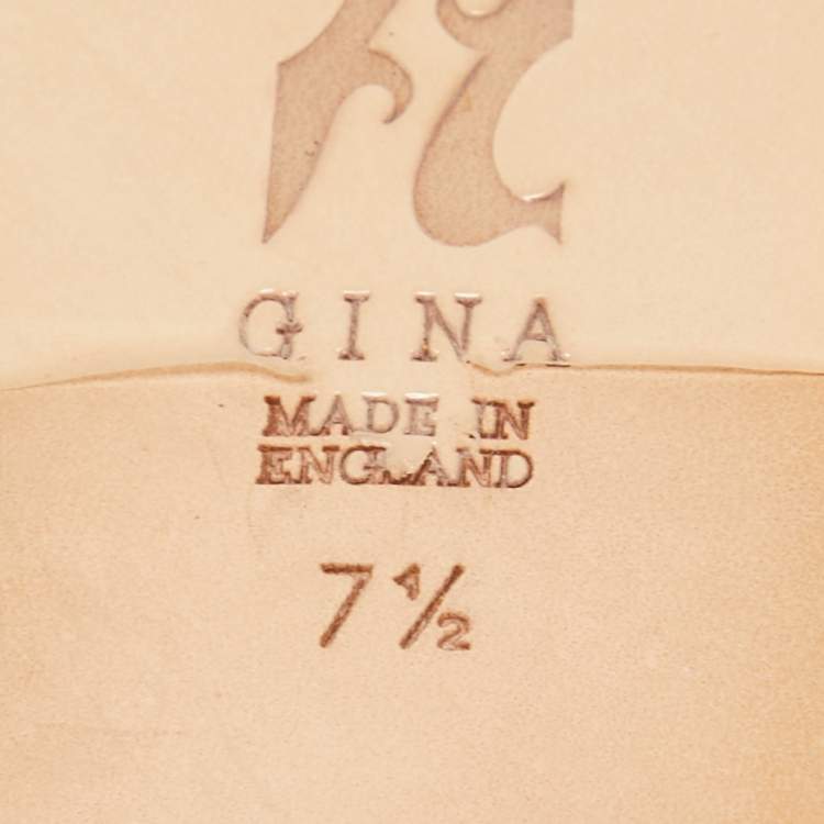 Pre Owned Gina Cream Leather Crystal Embellished Flat Slides Size 40.5