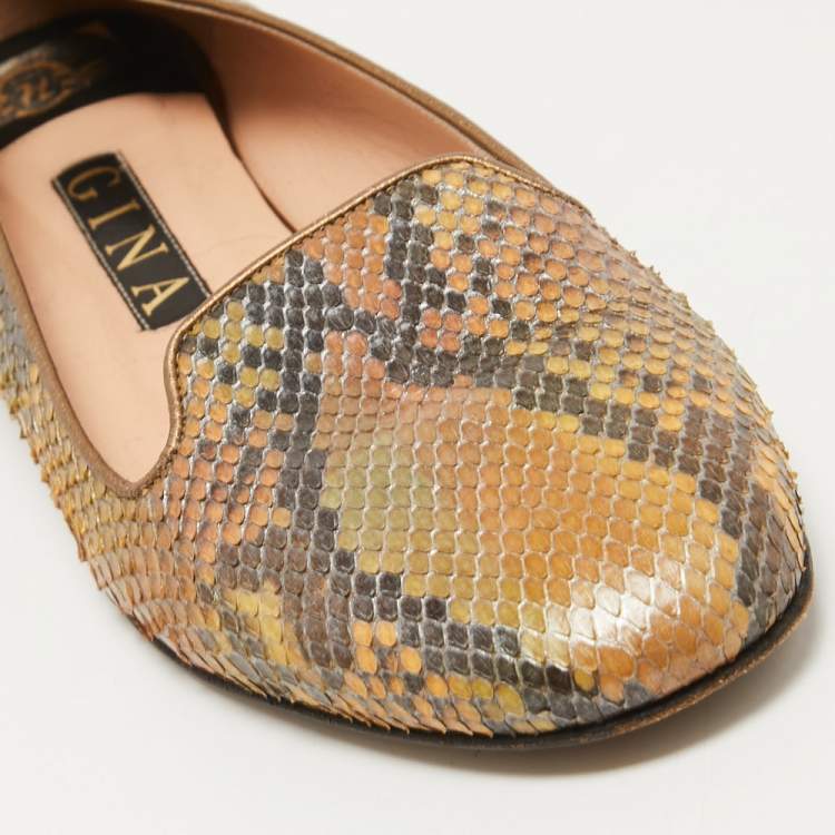 Pre Owned Gina Multicolor Python Smoking Slippers Size 39