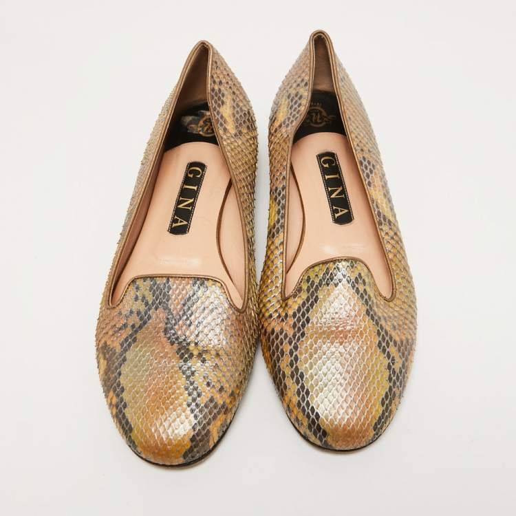 Pre Owned Gina Multicolor Python Smoking Slippers Size 39
