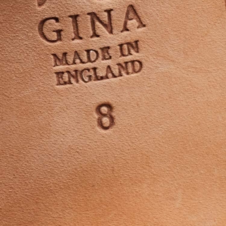 Pre Owned Gina Yellow Leather Crystal Embellished Slide Sandals Size 41