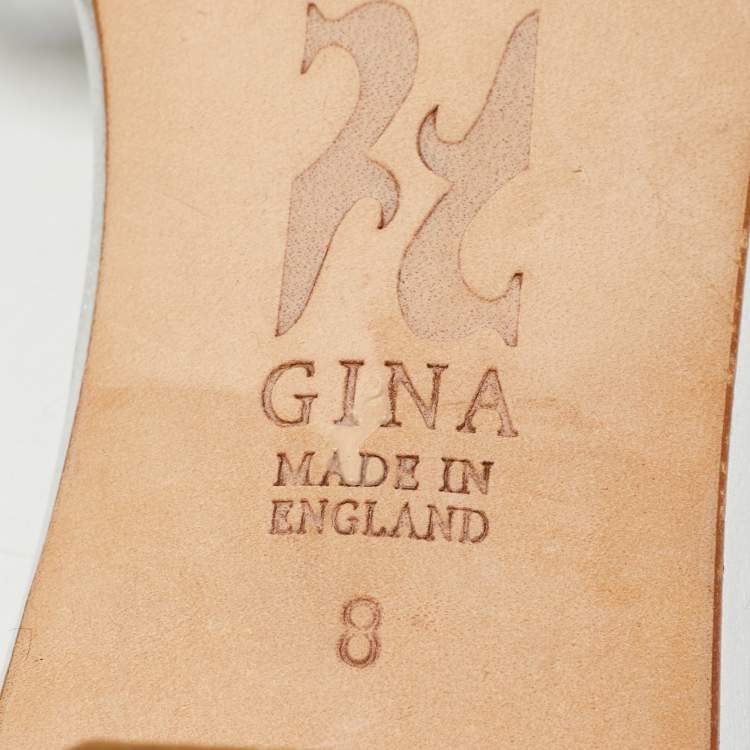 مملوكة مسبقًا Gina Silver Leather Crystal Embellished Slide Sandals Size 41