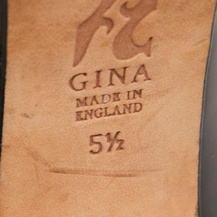 Pre Owned Gina Black Patent Leather Crystal Embellished Heel Peep Toe Platform Pumps Size 38.5