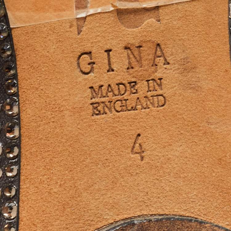 Pre Owned Gina Grey Crystal Embellished Satin Ballet Flats Size 37
