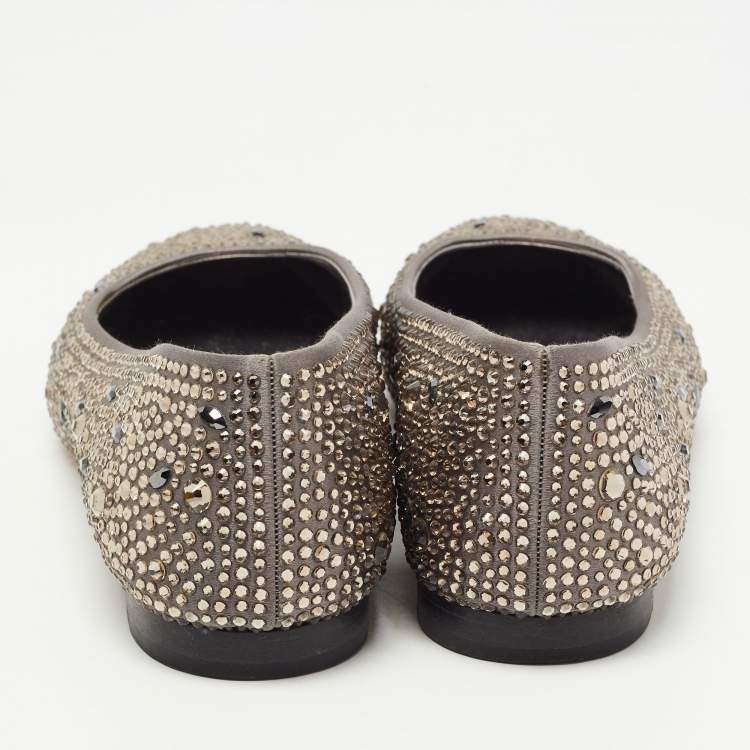 Pre Owned Gina Grey Crystal Embellished Satin Ballet Flats Size 37