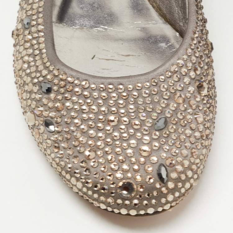 Pre Owned Gina Grey Crystal Embellished Satin Ballet Flats Size 37