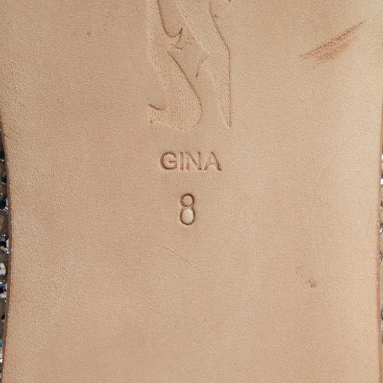 Pre Owned Gina Beige Satin Crystal Embellished  Ballet Flats Size 41