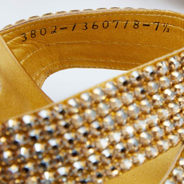 Pre Owned Gina Gold Crystal Embellished Leather Slide Sandals Size 40.5