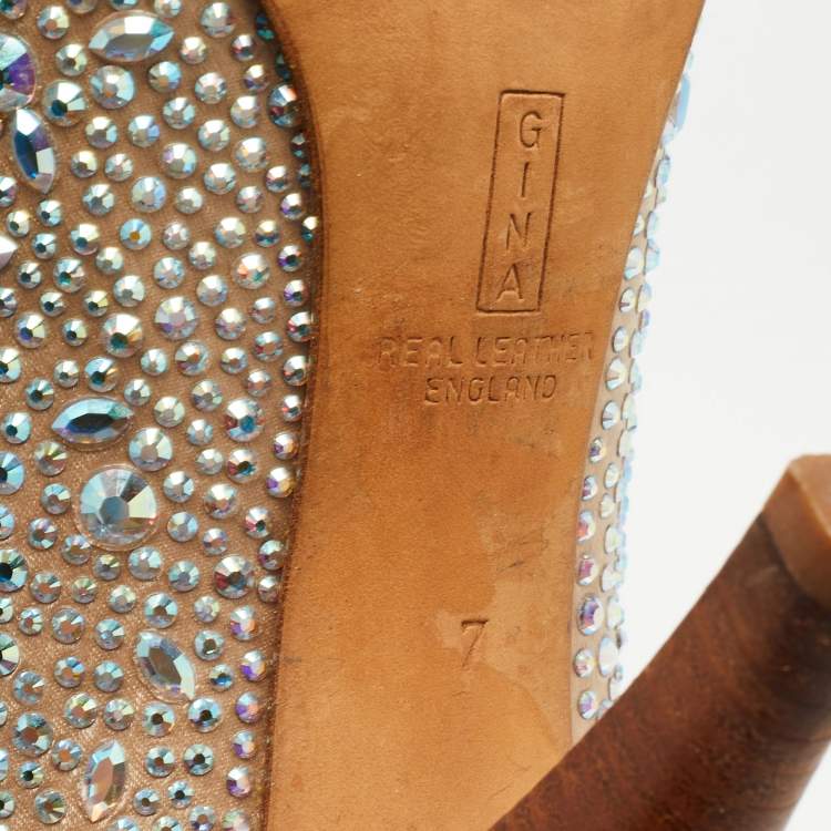 Pre Owned Gina Beige Satin Crystal Embellished Pumps Size 40