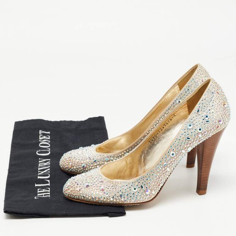 Pre Owned Gina Beige Satin Crystal Embellished Pumps Size 40