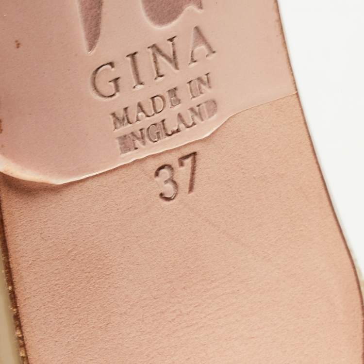 مملوكة مسبقًا Gina Grey Crystal Embellished Leather Slide Sandals Size 37