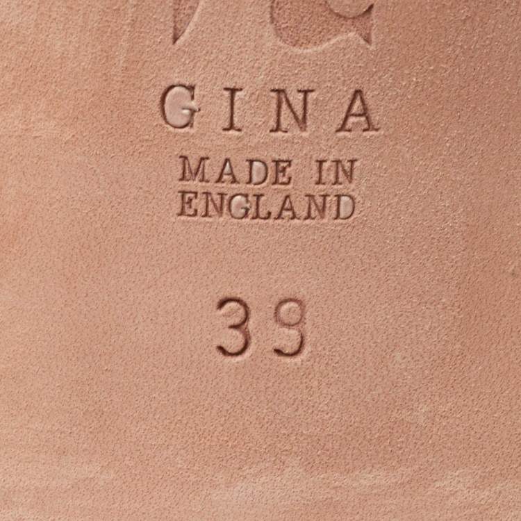 مملوكة مسبقًا Gina Green Croc Embossed Leather Crystal Embellished Slide Sandals Size 39