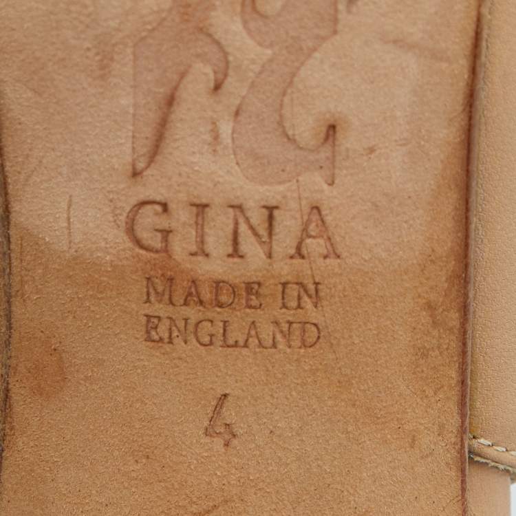 Pre Owned Gina Beige Leather and Satin Crystal Embellished Slingback Sandals Size 37