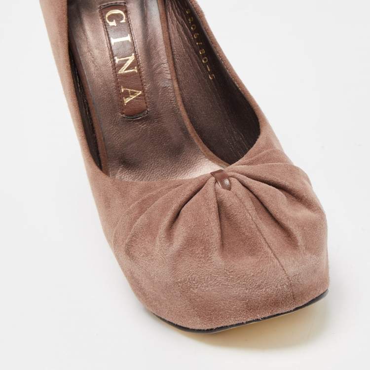 Pre Owned Gina Dusty Pink Pleated Suede Wedge Pumps Size 38
