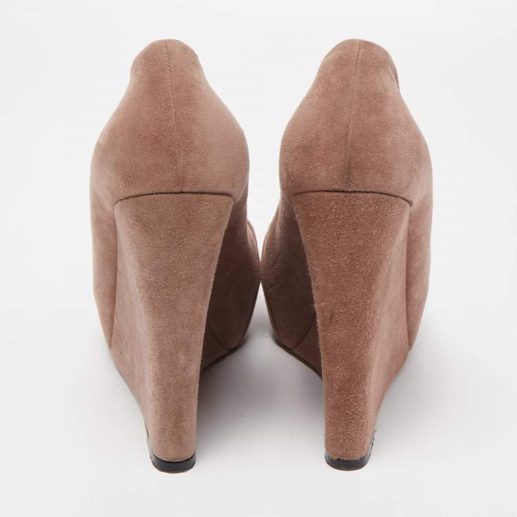 Pre Owned Gina Dusty Pink Pleated Suede Wedge Pumps Size 38