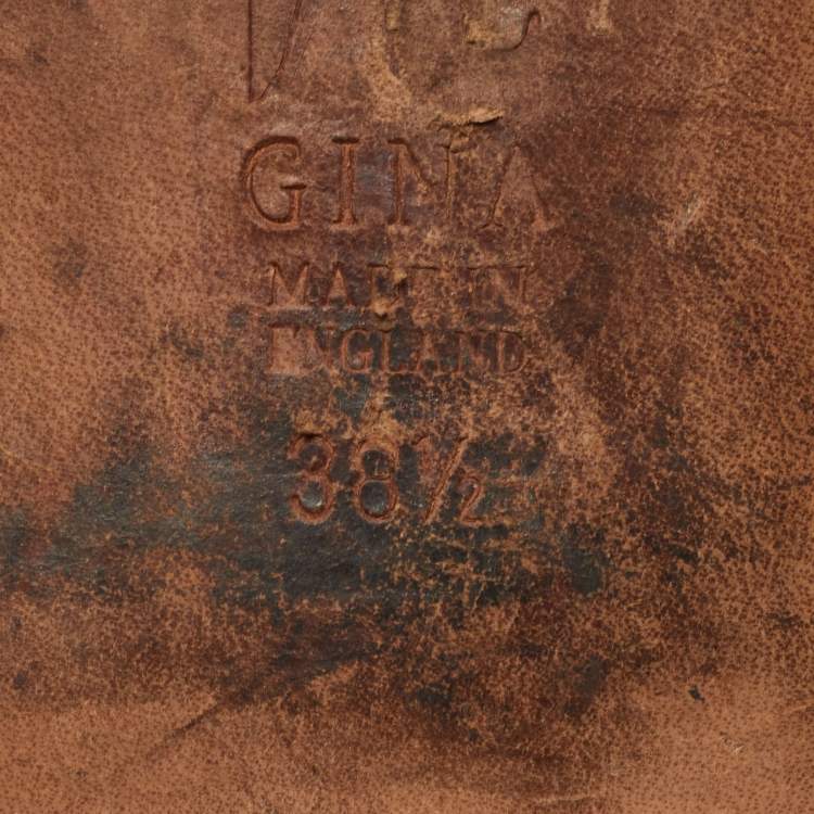 Pre Owned Gina Grey Croc Embossed Patent Leather Slide Flats Size 38.5  