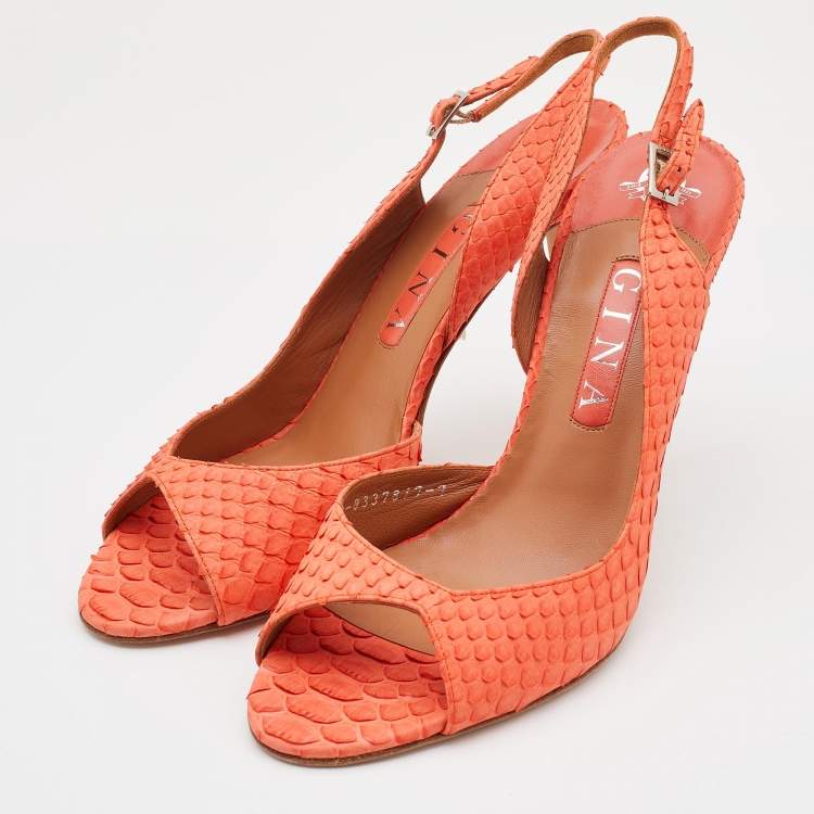 Pre Owned Gina Tangerine Python Peep Toe Ankle Strap Sandals Size 40
