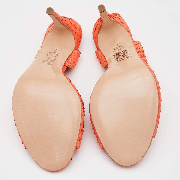 Pre Owned Gina Tangerine Python Peep Toe Ankle Strap Sandals Size 40