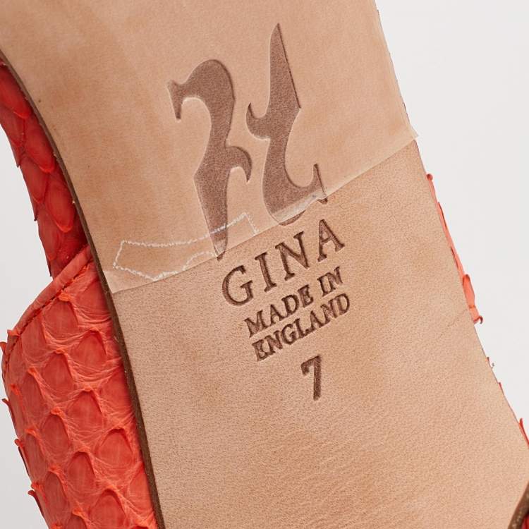 Pre Owned Gina Tangerine Python Peep Toe Ankle Strap Sandals Size 40