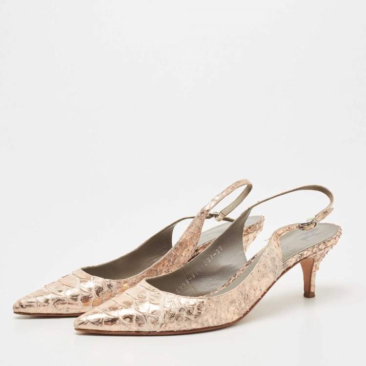 Pre Owned Gina Metallic Python Slingback Pumps Size 37