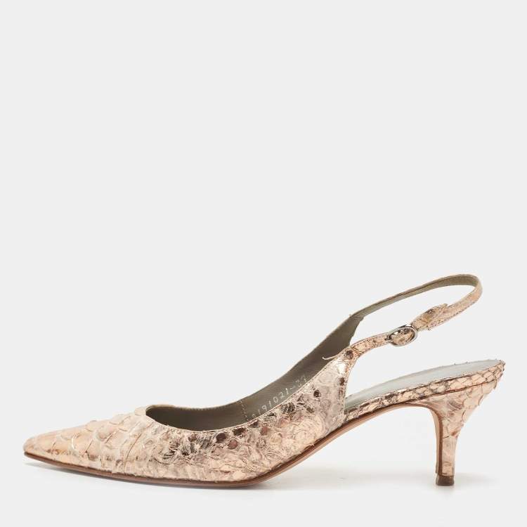 Pre Owned Gina Metallic Python Slingback Pumps Size 37