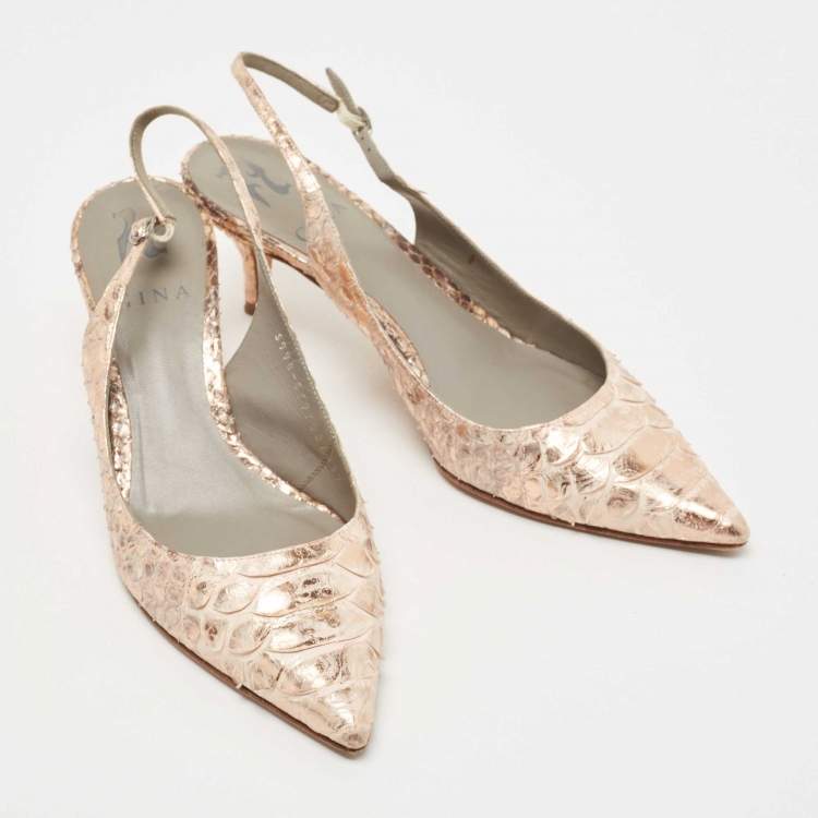 Pre Owned Gina Metallic Python Slingback Pumps Size 37