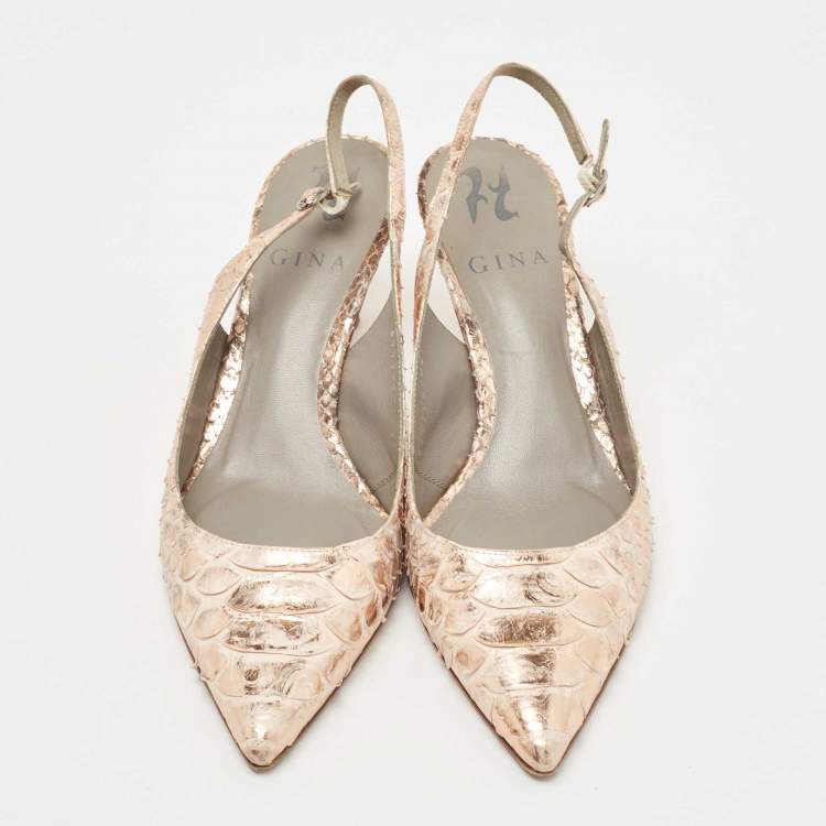 Pre Owned Gina Metallic Python Slingback Pumps Size 37