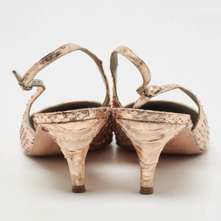 Pre Owned Gina Metallic Python Slingback Pumps Size 37