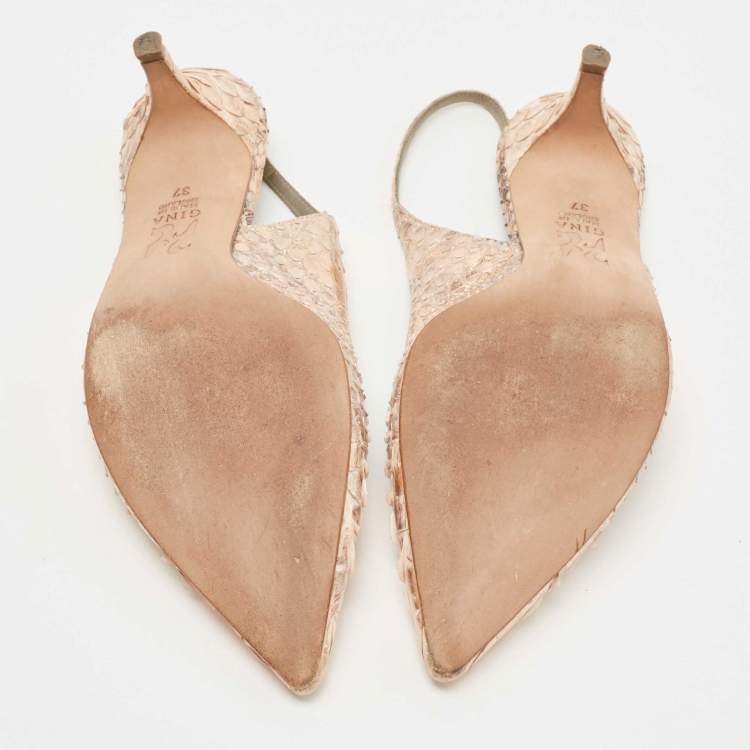 Pre Owned Gina Metallic Python Slingback Pumps Size 37