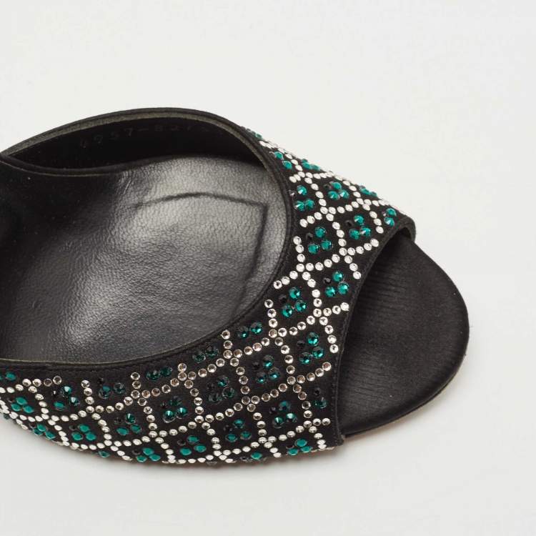 Pre Owned Gina Black Black Suede Crystal Embellished Slide Sandals Size 39