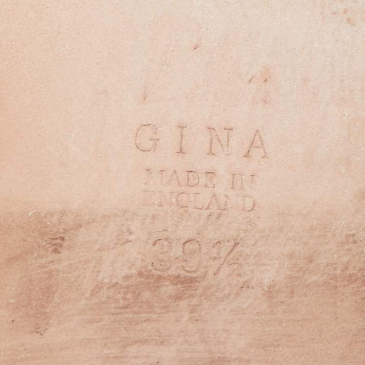 Pre Owned Gina Silver Croc Embossed Crystal Embellished Leather Flat Slides Size 39.5  