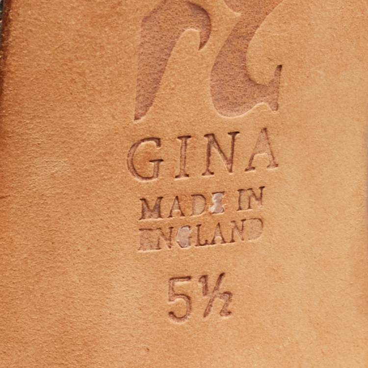 Pre Owned Gina Silver/Light Yellow Crystal Embellished Leather Slide Sandals Size 38.5