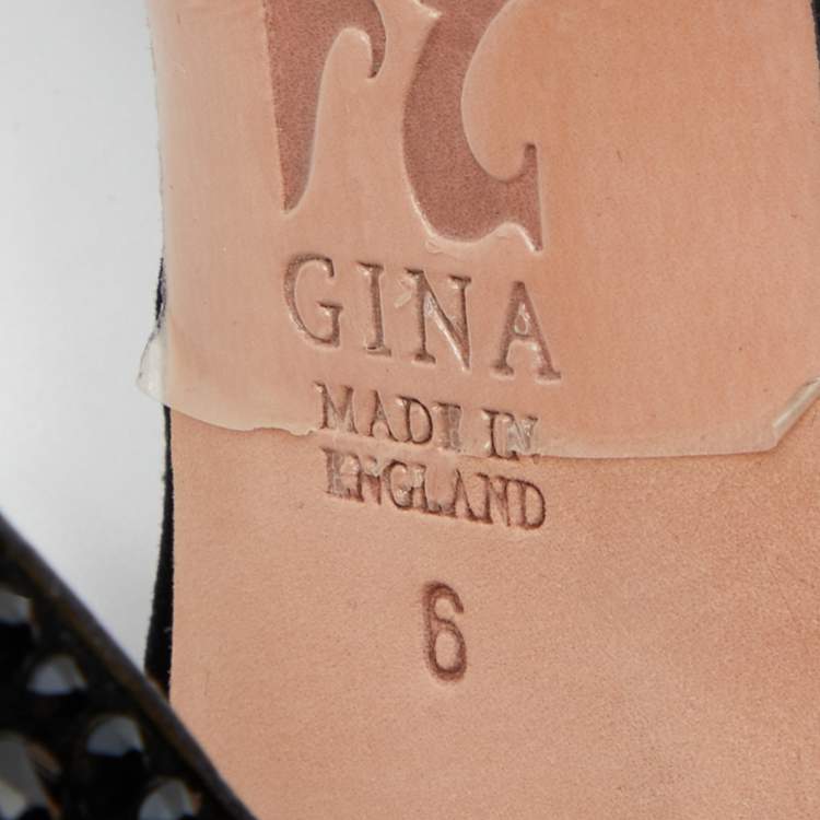 Pre Owned Gina Black Crystal Embellished Velvet Block Heel Sandals Size 41