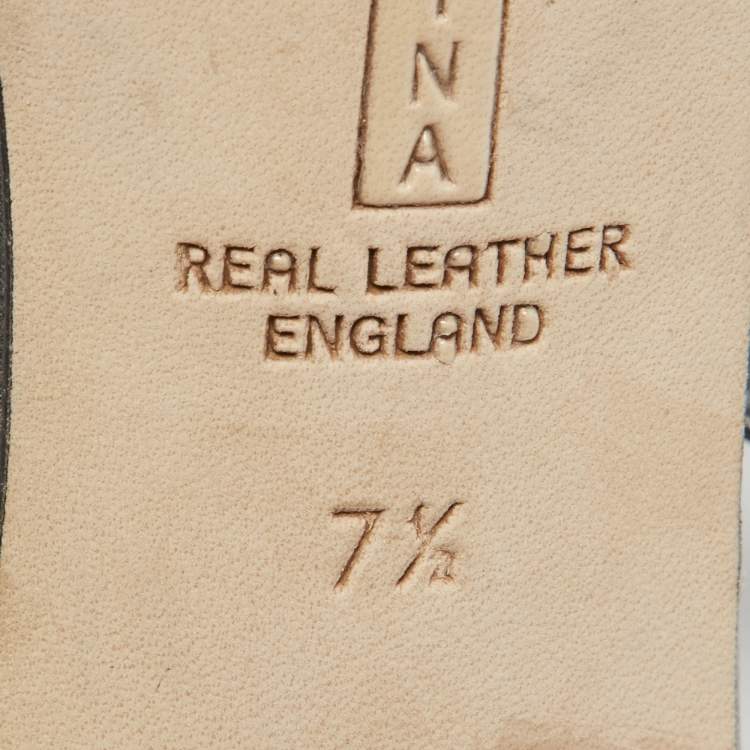 Pre Owned Gina Metallic Grey Leather Crystal Embellished Slingback Sandals Size 39.5