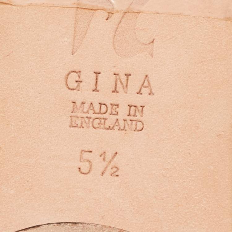 Pre Owned Gina Green Croc Embossed Leather Slide Flats Size 38.5