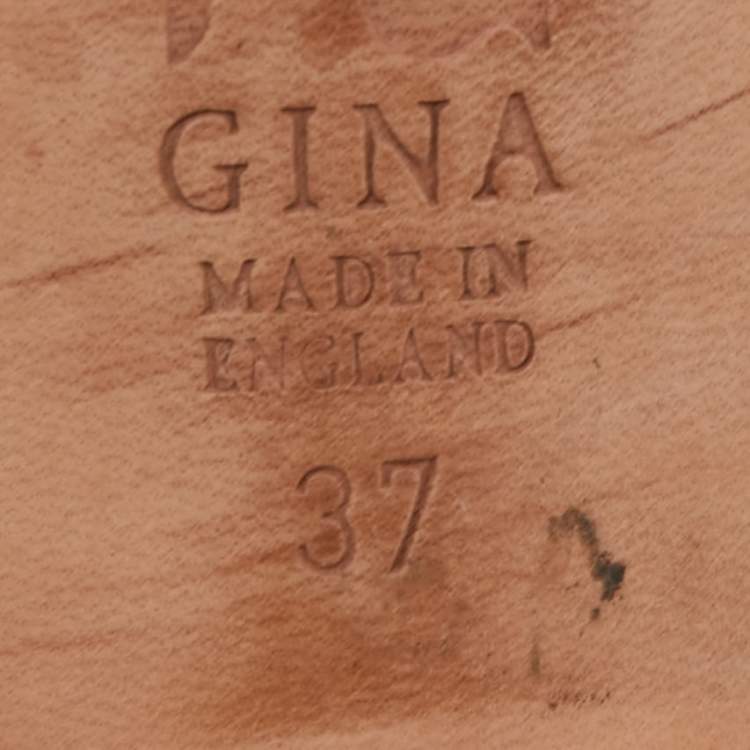 Pre Owned Gina Light Pink Leather Crystal Embellished Heel Slide Sandals Size 37 