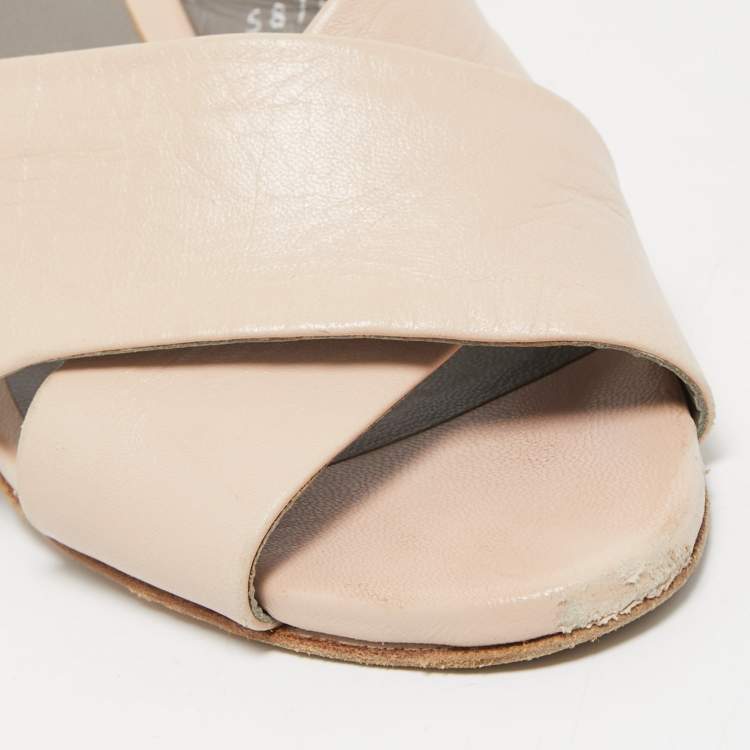 Pre Owned Gina Light Pink Leather Crystal Embellished Heel Slide Sandals Size 37 