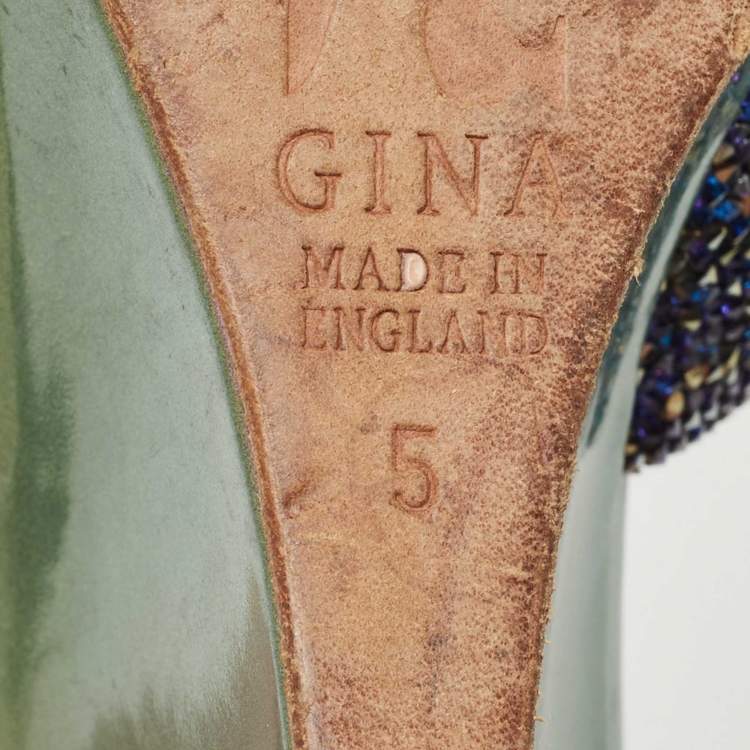 مملوكة مسبقًا Gina Blue Crystal Cut Out Wedge Slide Sandals Size 38