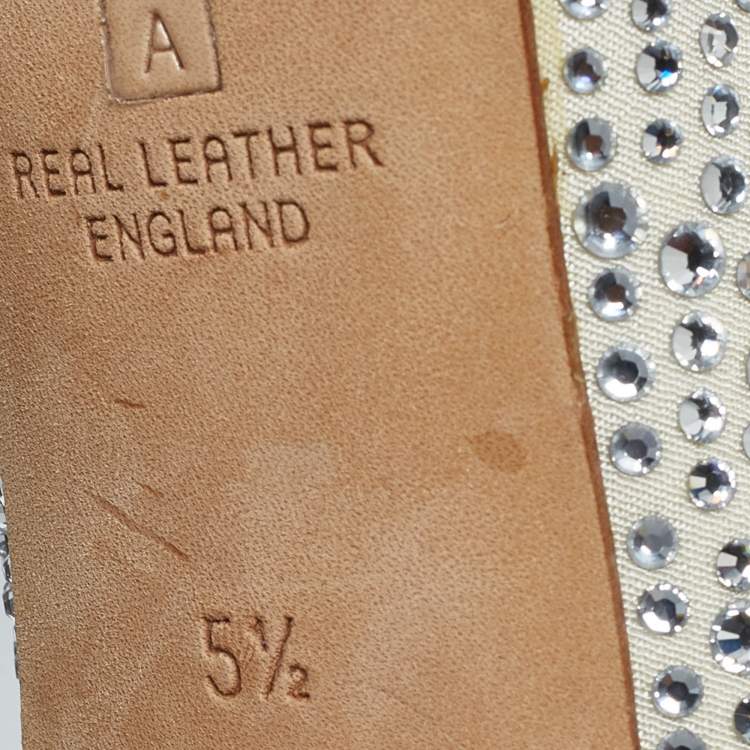 Pre Owned Gina Grey Fabric Crystal Embellished Slingback Pumps Size 38.5