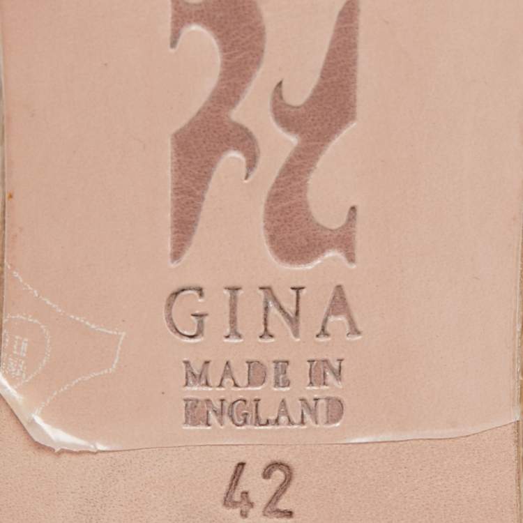 مملوكة مسبقًا Gina Beige Textured Leather Crystals Knot Slide Sandals Size 42