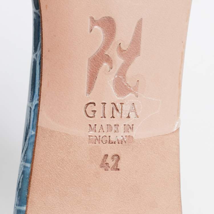 Pre Owned Gina Blue Crystal Embellished Leather Slide Sandals Size 42