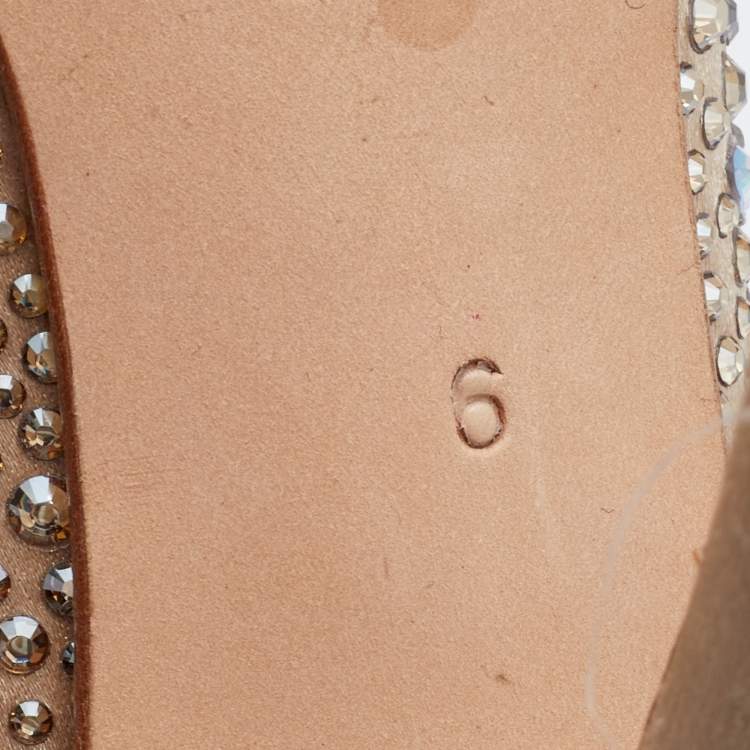 Pre Owned Gina Gold Satin Crystals Embellished Pumps Size 39