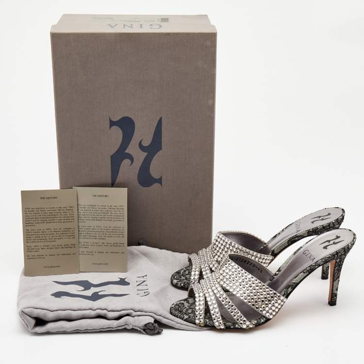 مملوكة مسبقًا Gina Silver Crystal Embellished Leather Dakota Sandals Size 37.5