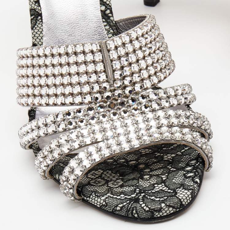 مملوكة مسبقًا Gina Silver Crystal Embellished Leather Dakota Sandals Size 37.5