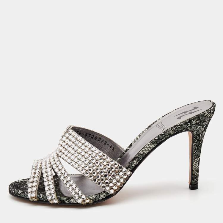 مملوكة مسبقًا Gina Silver Crystal Embellished Leather Dakota Sandals Size 37.5