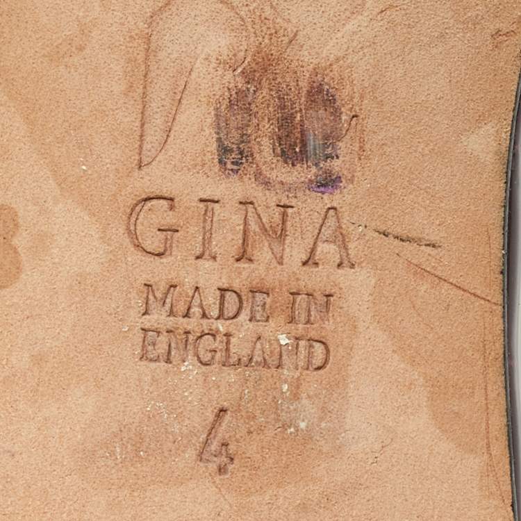 Pre Owned Gina Purple Croc Embossed Leather Crystal Embellished Loren Slide Sandals Size 37