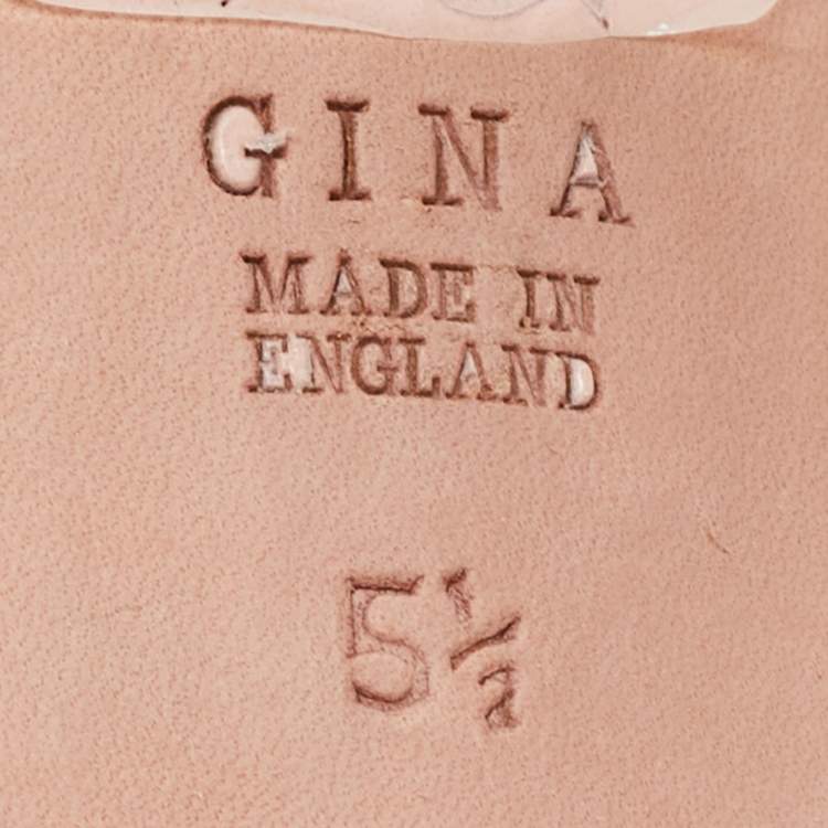 Pre Owned Gina Grey Crystal Embellished Leather Slide Sandals Size 38.5