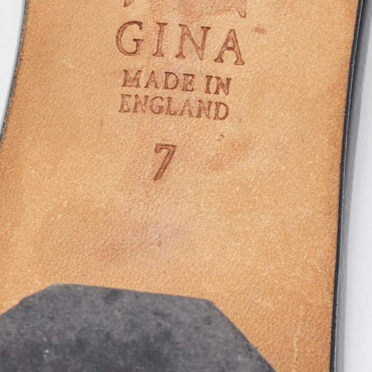 Pre Owned Gina Gold Crystal Embellished Leather Slide Sandals Size 40