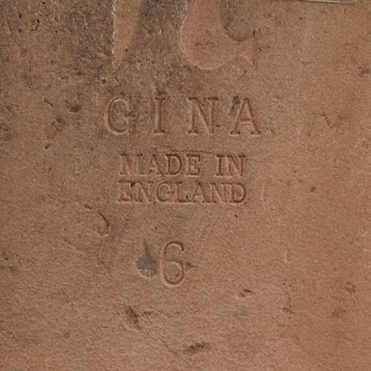 Pre Owned Gina Gold Leather Crystal Embellished Flat Slides Size 39 