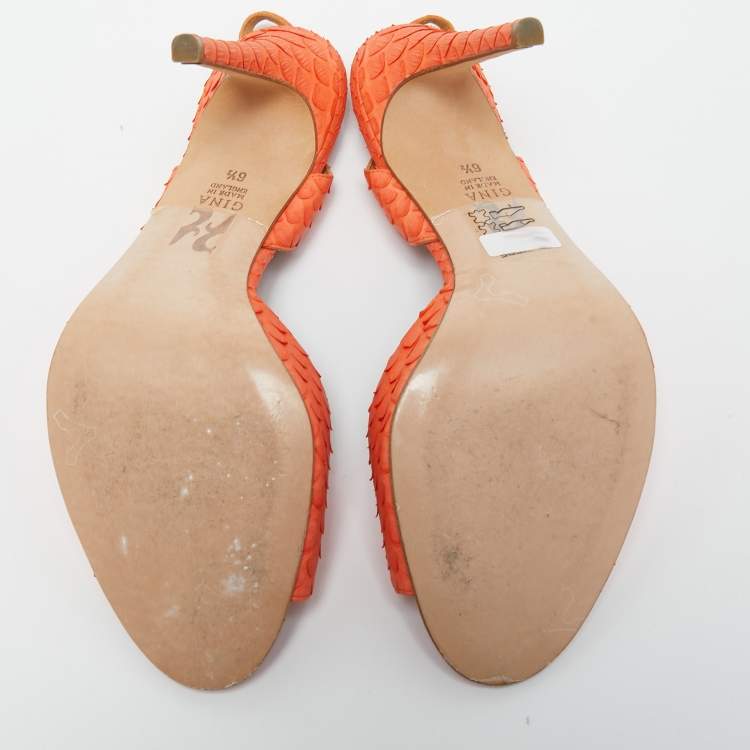 مملوكة مسبقًا Gina Orange Python Peep Toe Ankle Strap Sandals Size 39.5